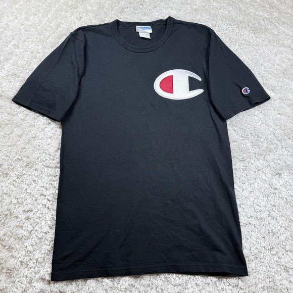Champion Shirt Mens S Black Big C Logo Embroidered Short Sleeve Street Y2K - Picture 1 of 10